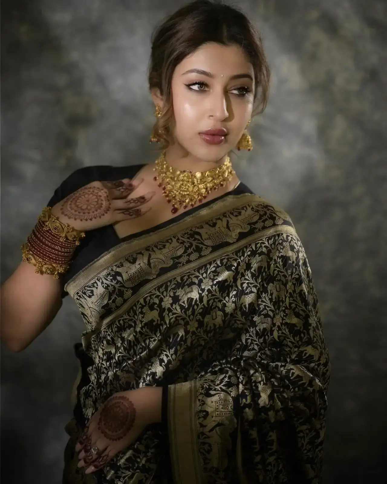 North Indian Girl Sonarika Bhadoria Stills in Black Saree